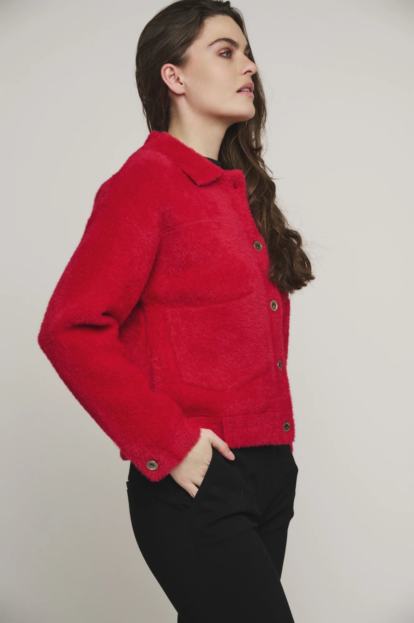 Bubbly Boxy Jacket in Red Berry