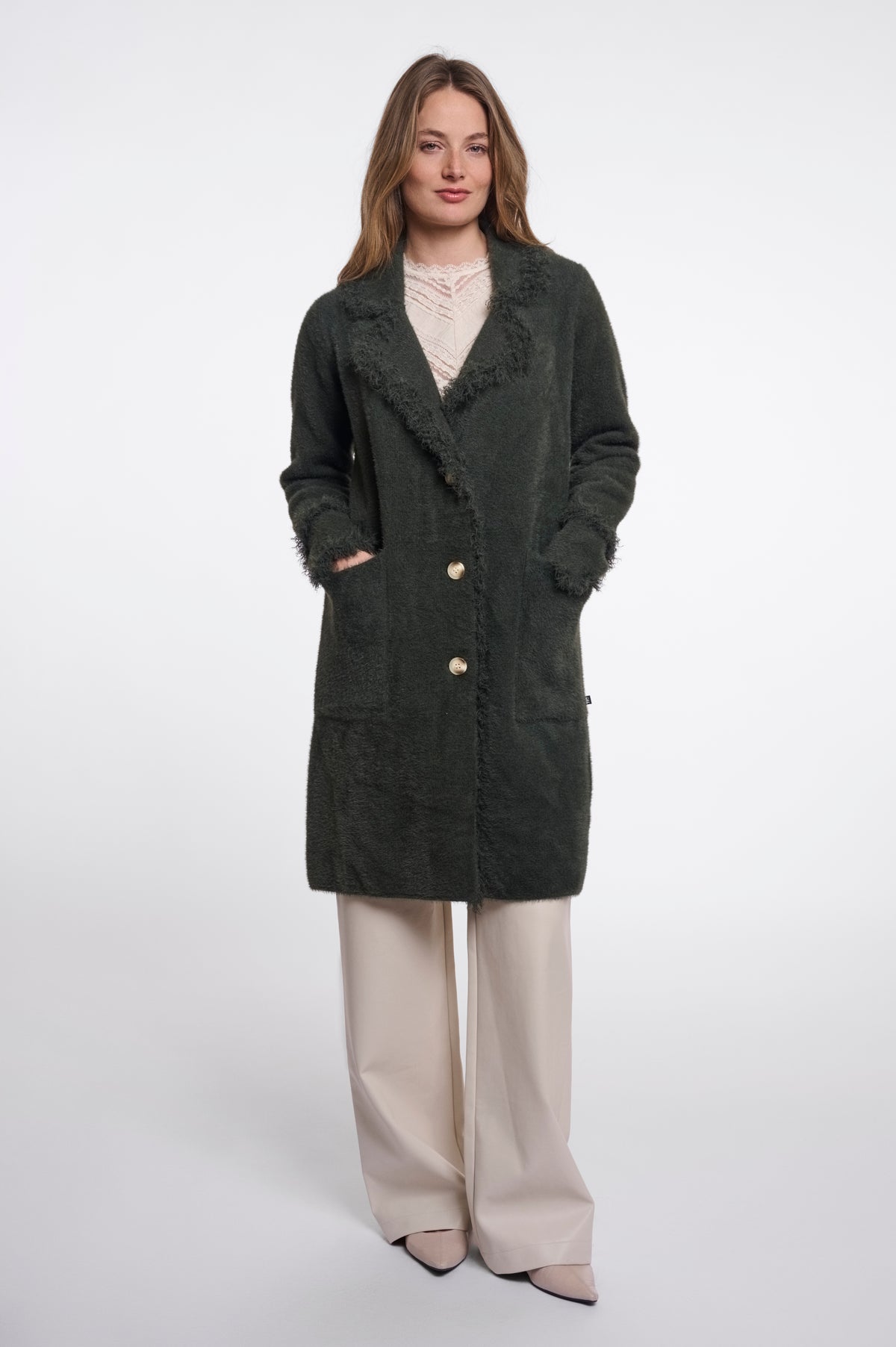Rino & Pelle Catena Fringed Cardigan in Hunter Green
