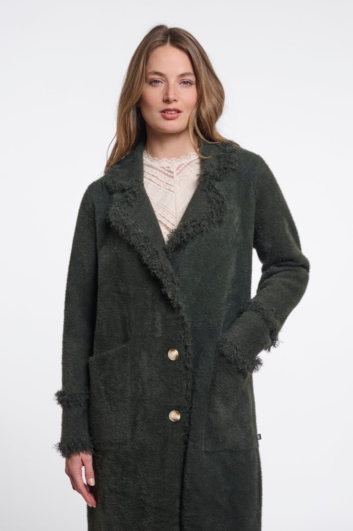 Rino & Pelle Catena Fringed Cardigan in Hunter Green