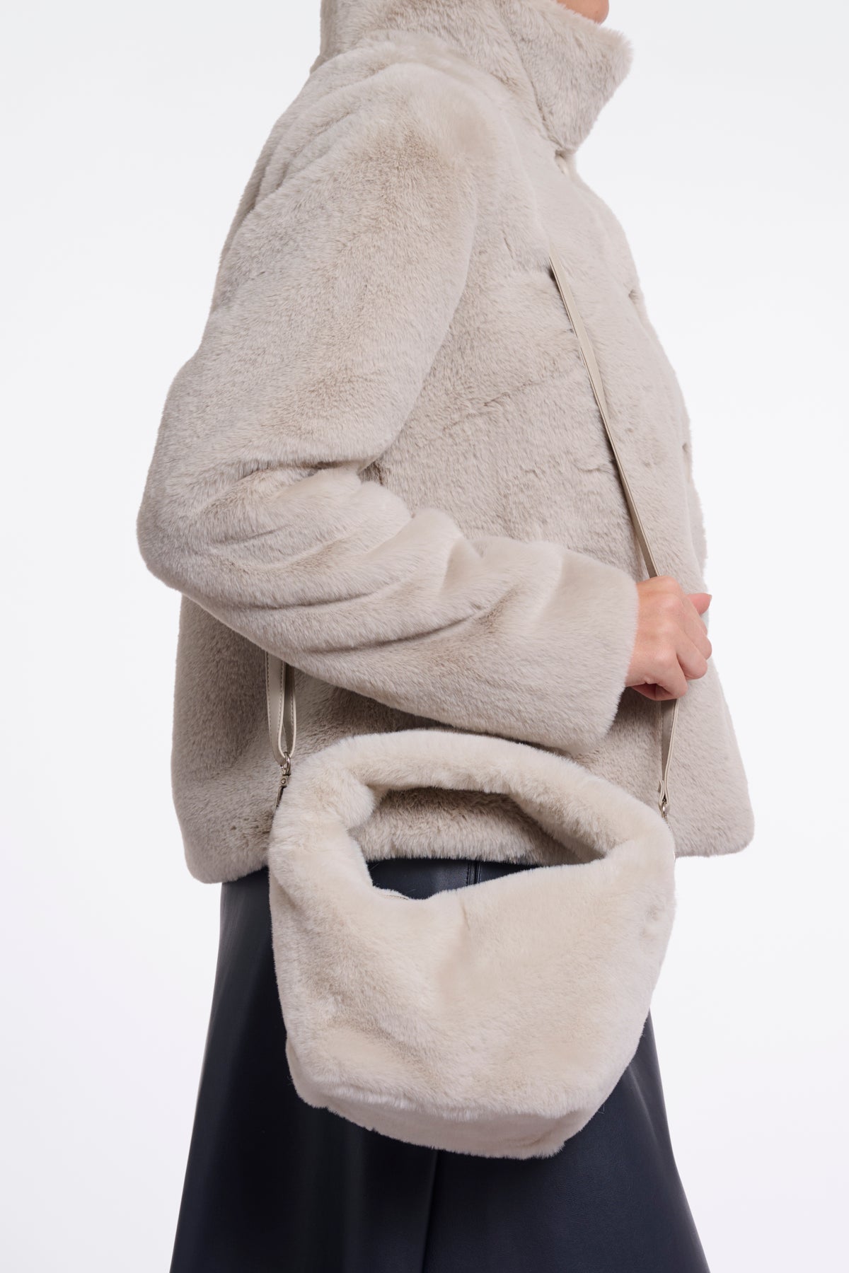 Rino & Pelle Cheryl Small Faux Fur Crossbody Bag in Birch