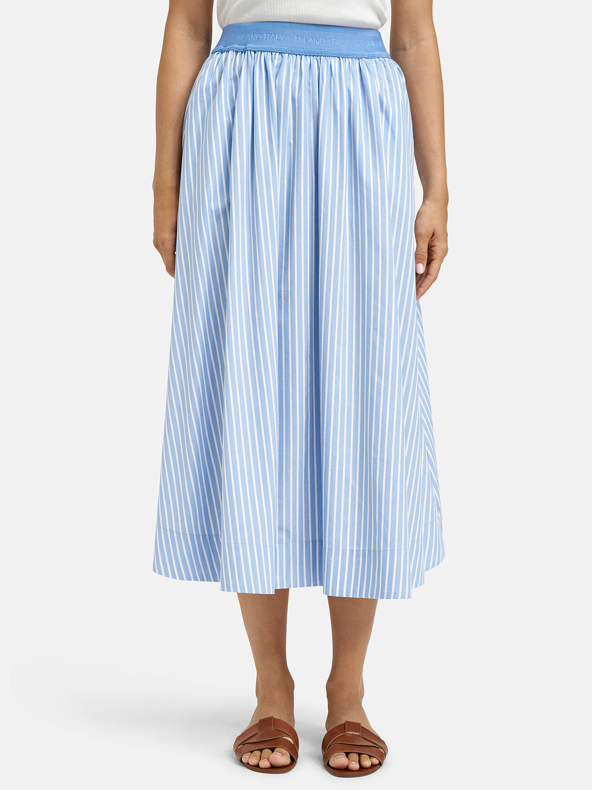 Milano Midi Skirt in Cornflower Blue Stripe
