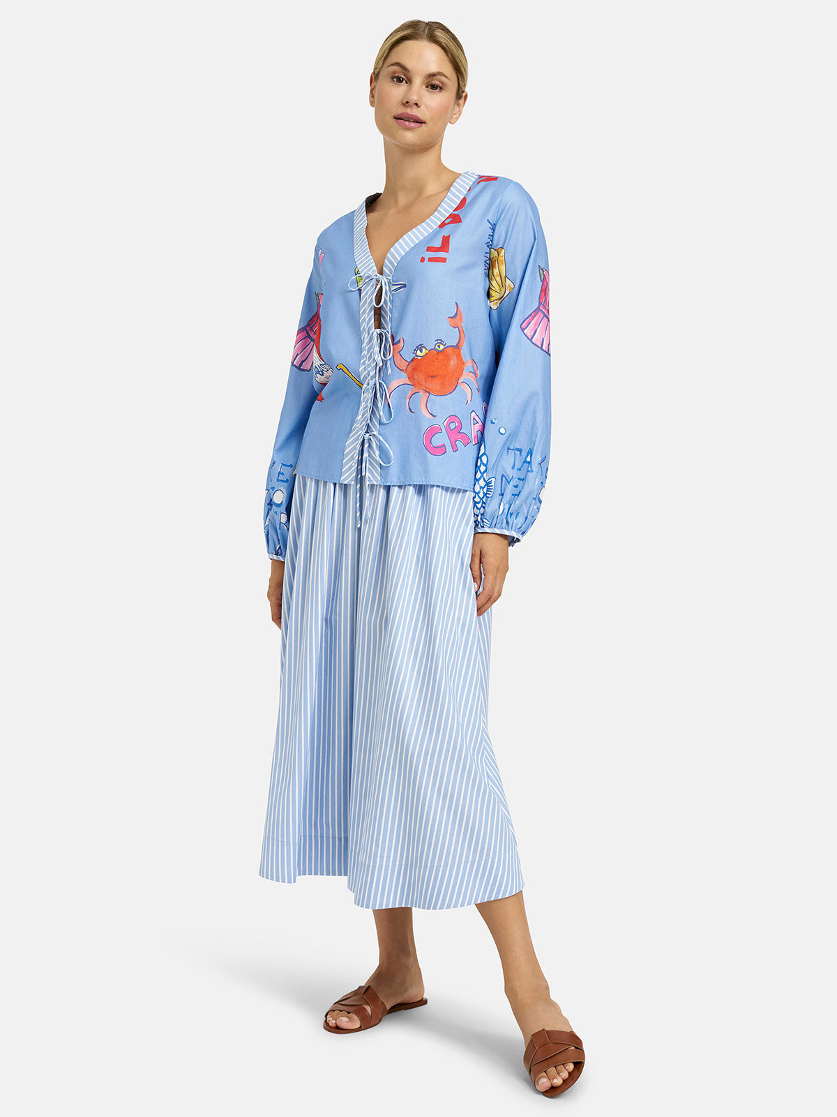 Milano Midi Skirt in Cornflower Blue Stripe