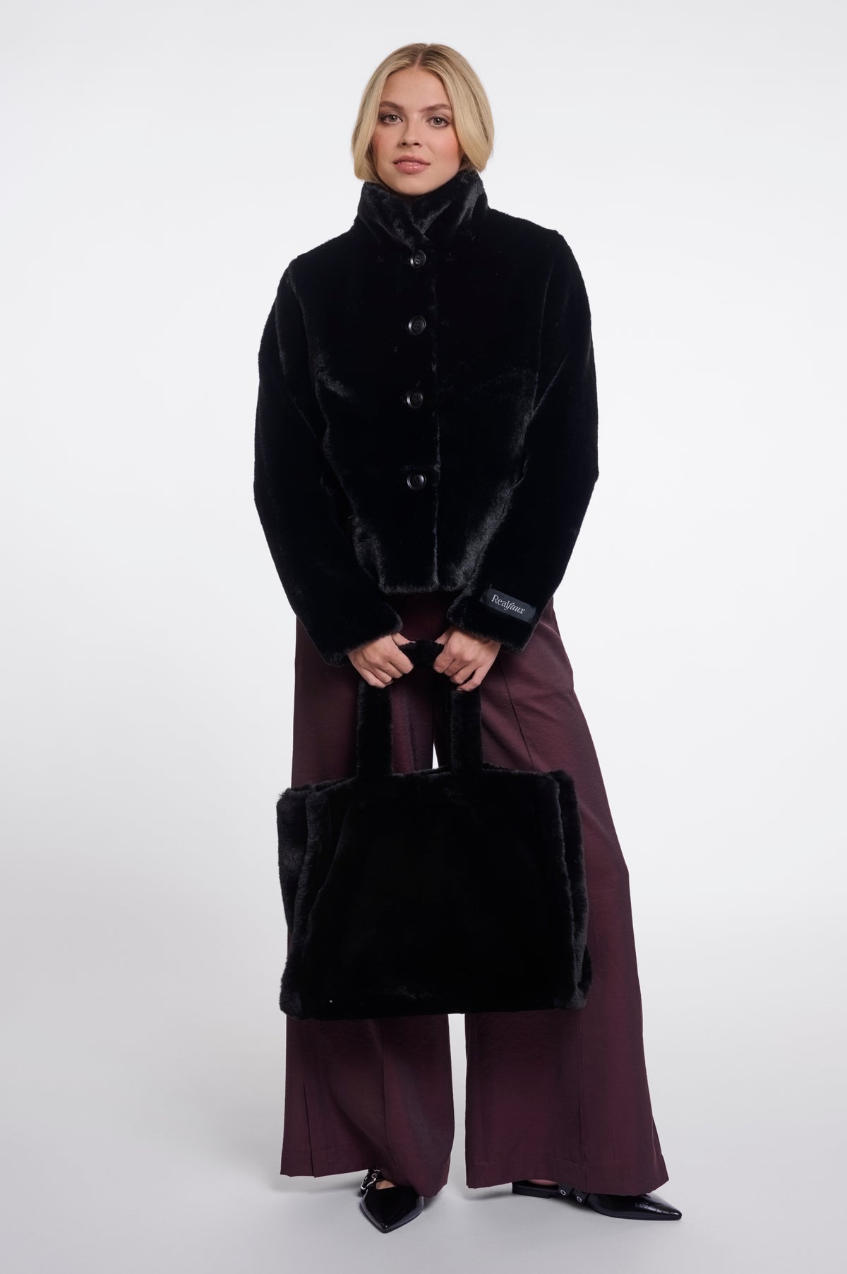 Rino & Pelle Daan Faux Fur Shopper Bag in Black