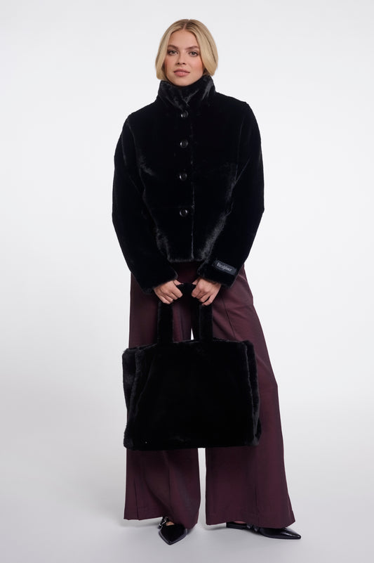 Rino & Pelle Daan Faux Fur Shopper Bag in Black