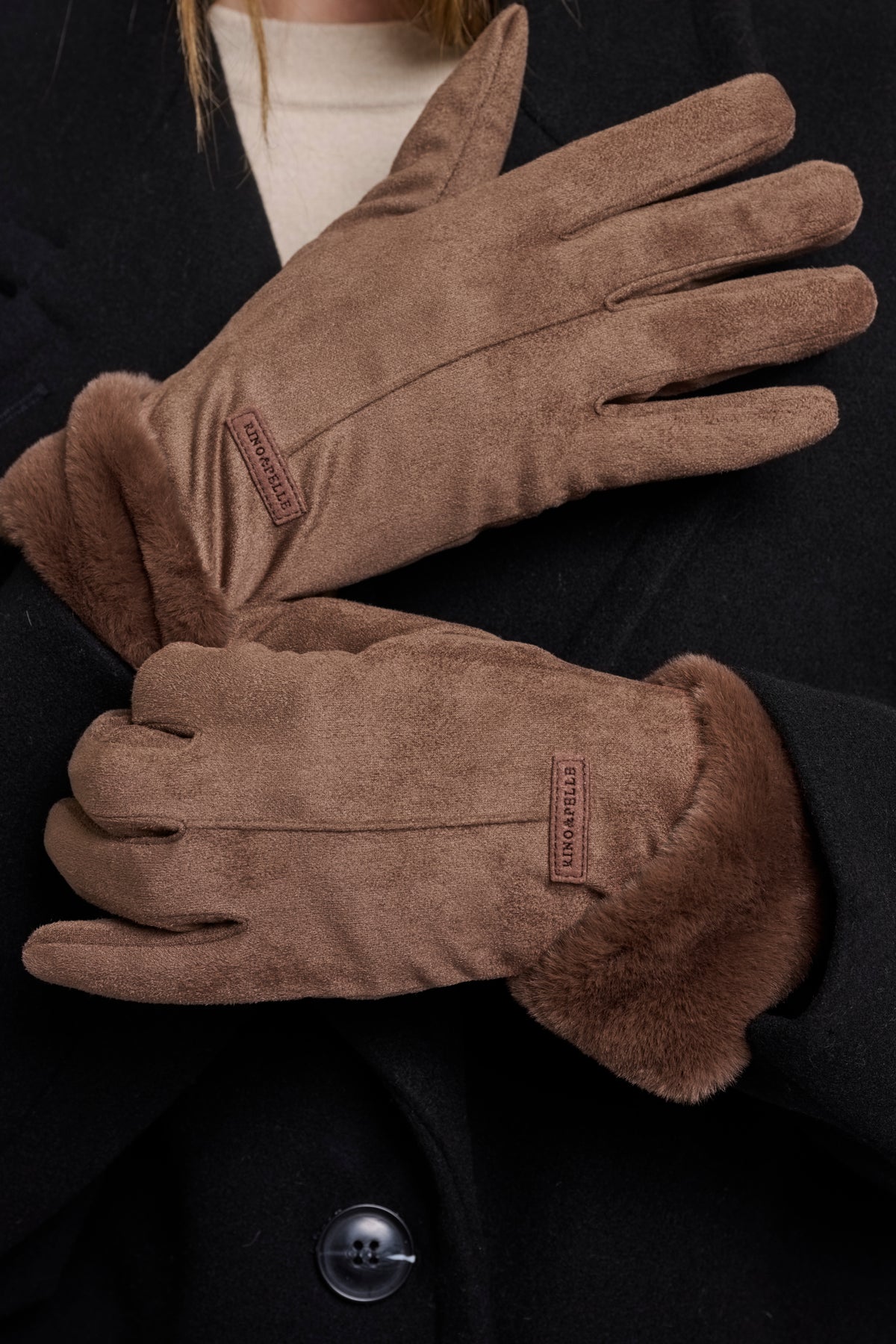 Rino & Pelle Danzo Faux Suede Gloves with Faux Fur Cuffs in Brown Russet