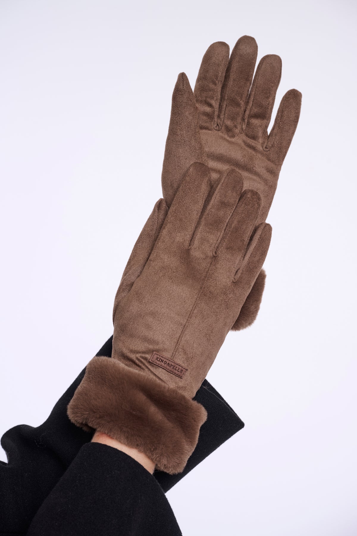 Rino & Pelle Danzo Faux Suede Gloves with Faux Fur Cuffs in Brown Russet