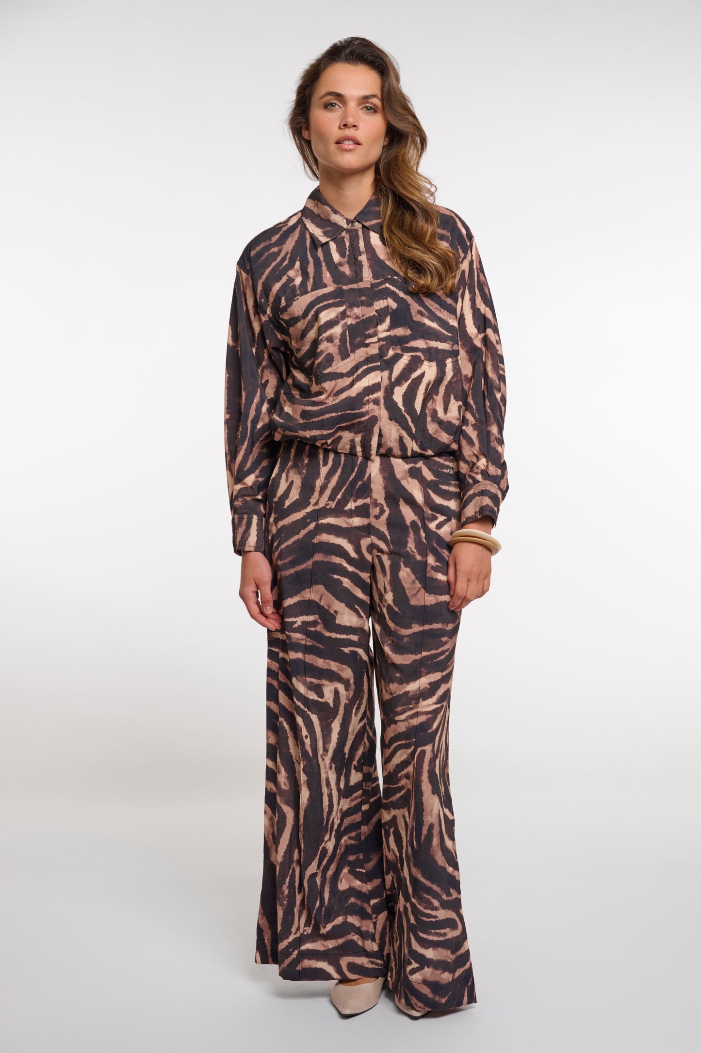Rino & Pelle Darja Wide Length Trousers in Brown Zebra