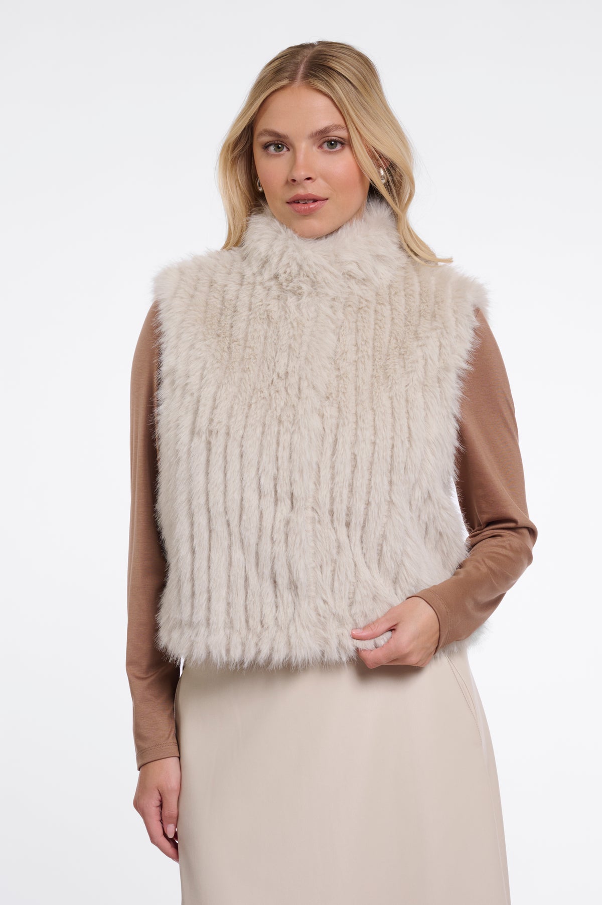 Rino & Pelle Dava Faux Fur Waistcoat in Birch