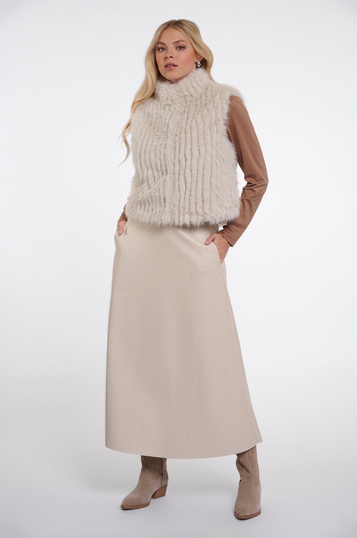 Rino & Pelle Dava Faux Fur Waistcoat in Birch