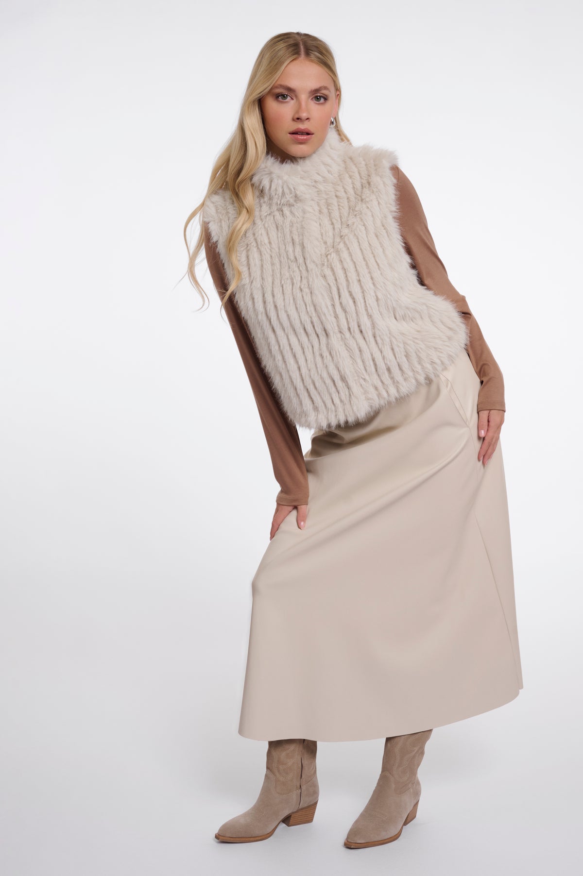 Rino & Pelle Dava Faux Fur Waistcoat in Birch