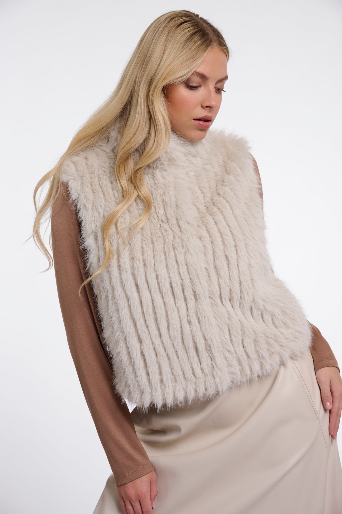 Rino & Pelle Dava Faux Fur Waistcoat in Birch