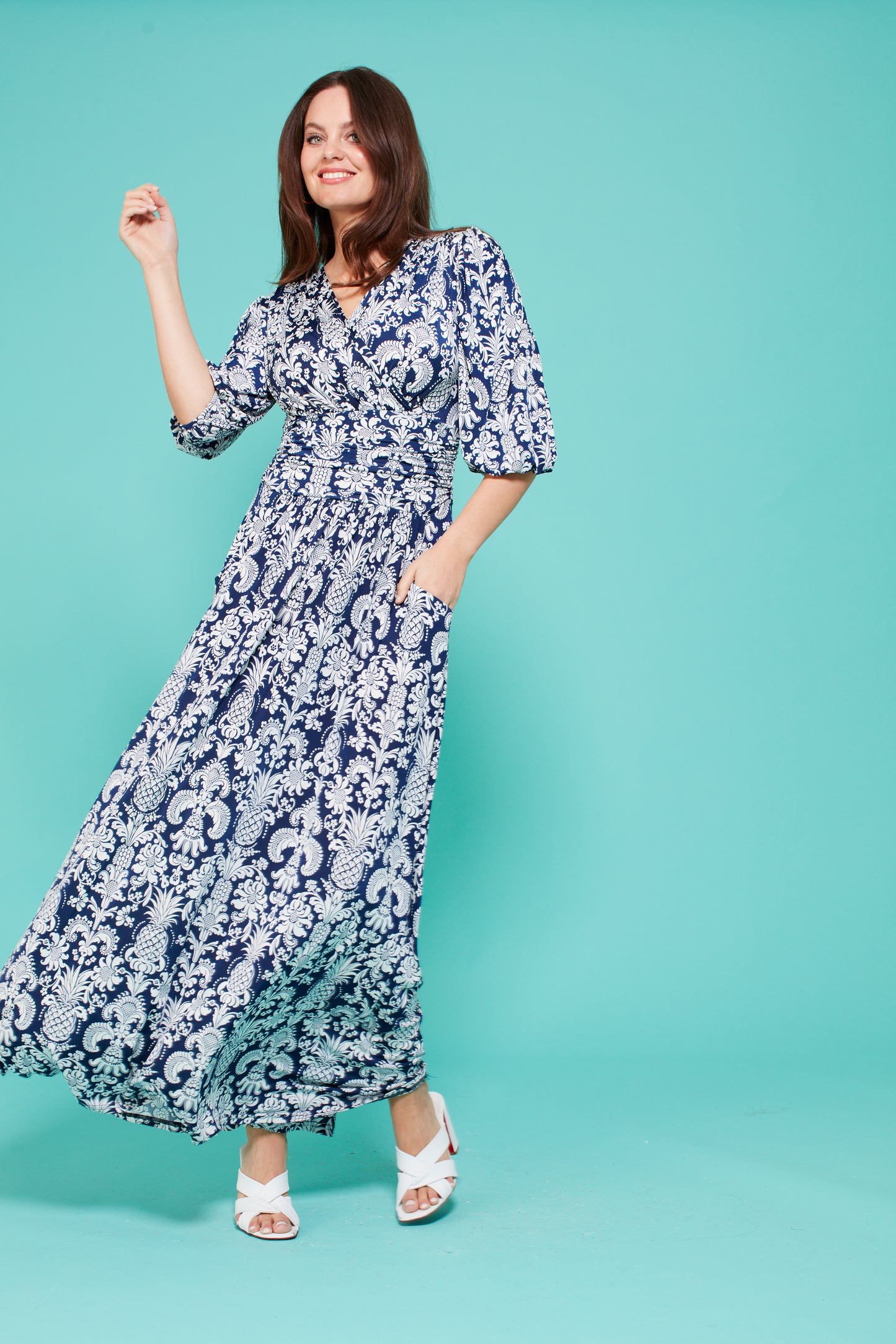 Deborah Maxi Dress in Pina Navy