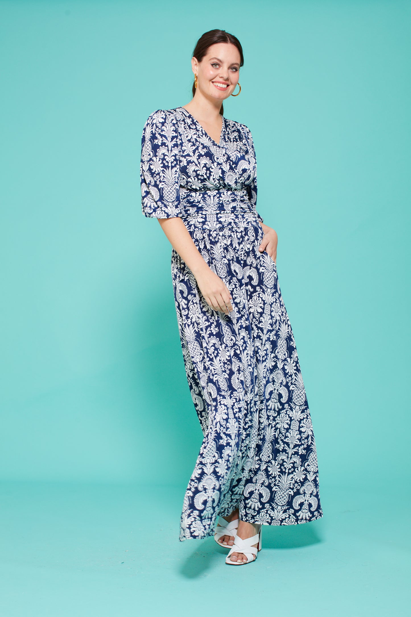 Deborah Maxi Dress in Pina Navy