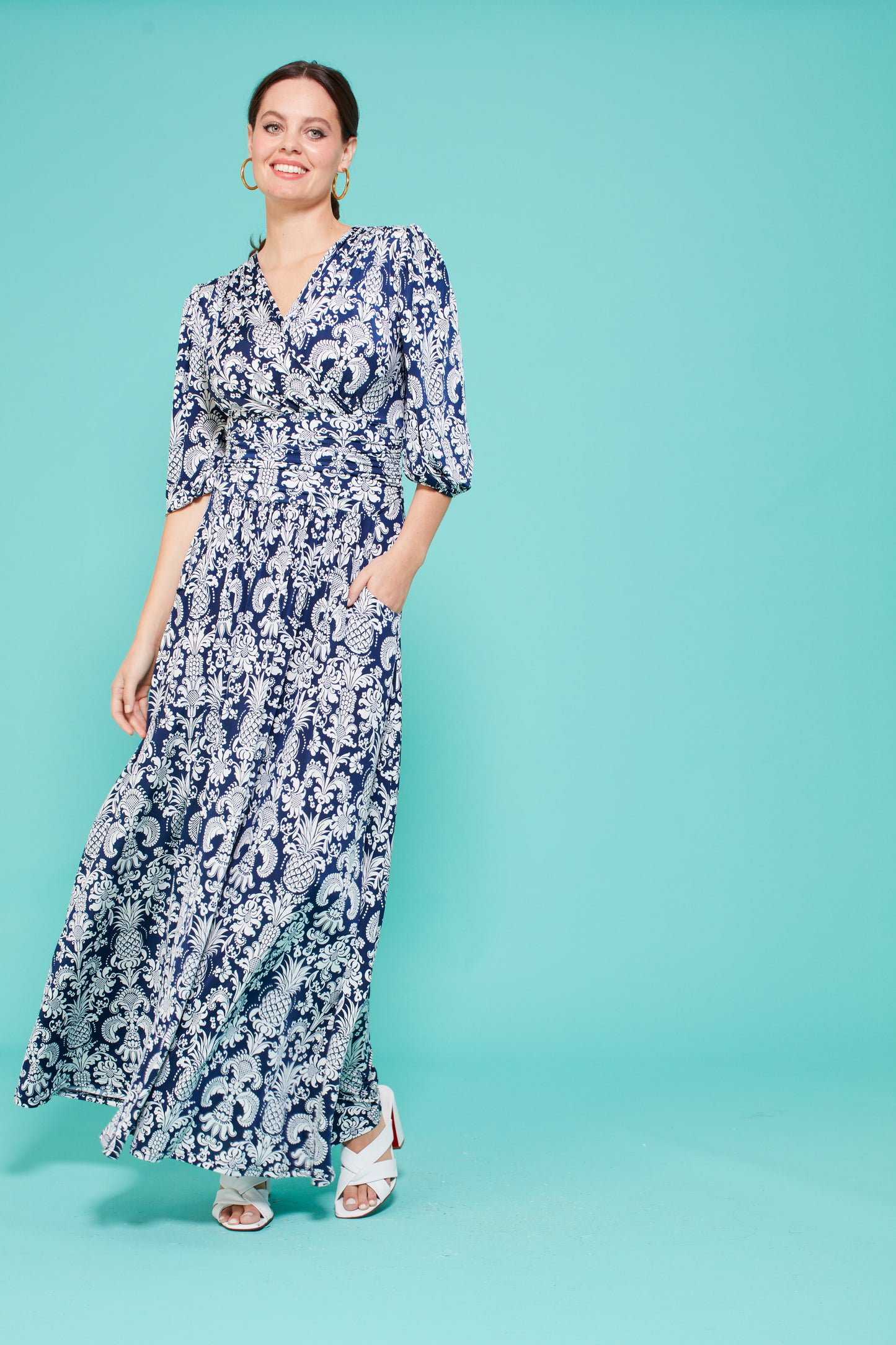 Deborah Maxi Dress in Pina Navy