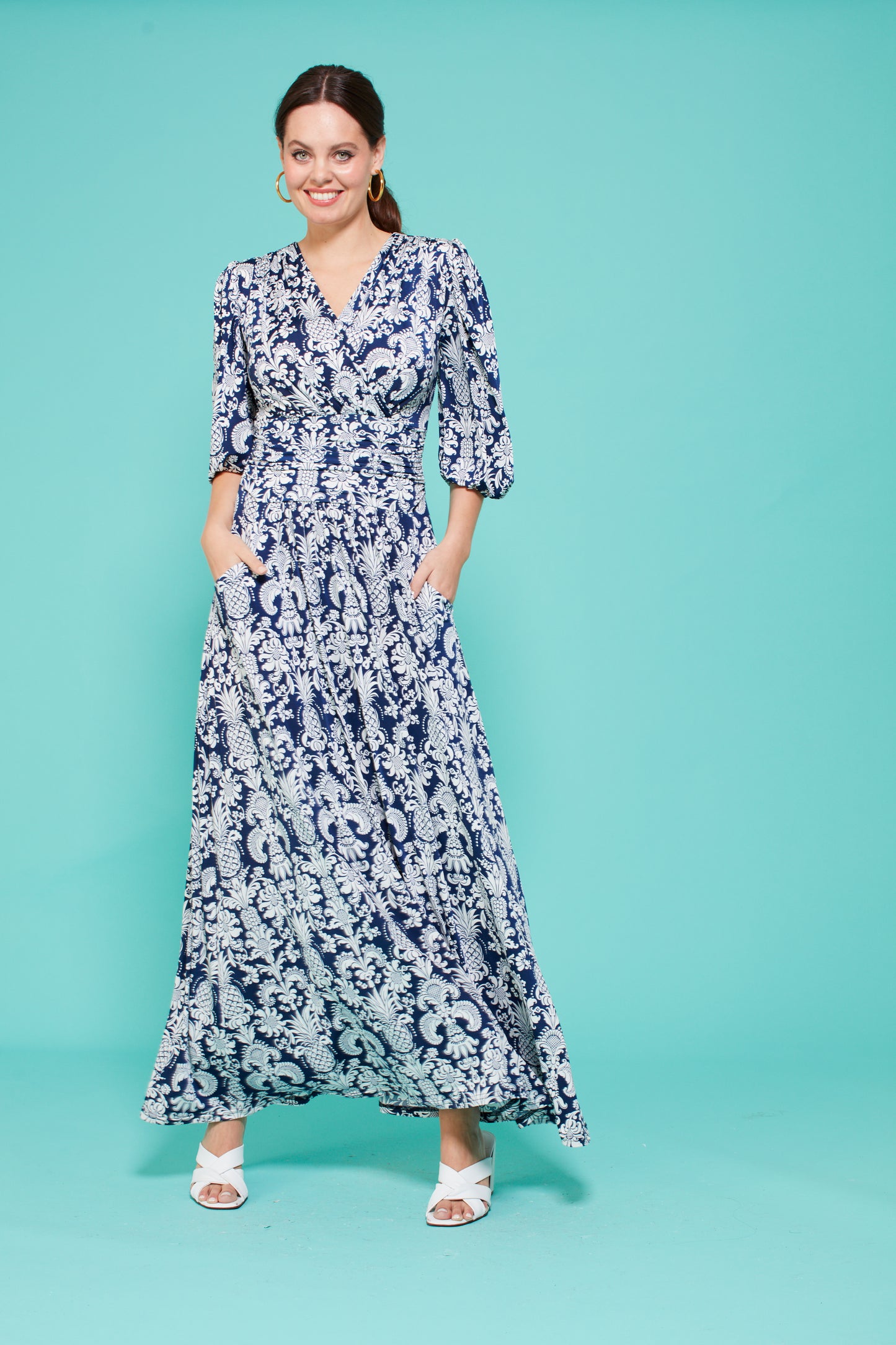 Deborah Maxi Dress in Pina Navy