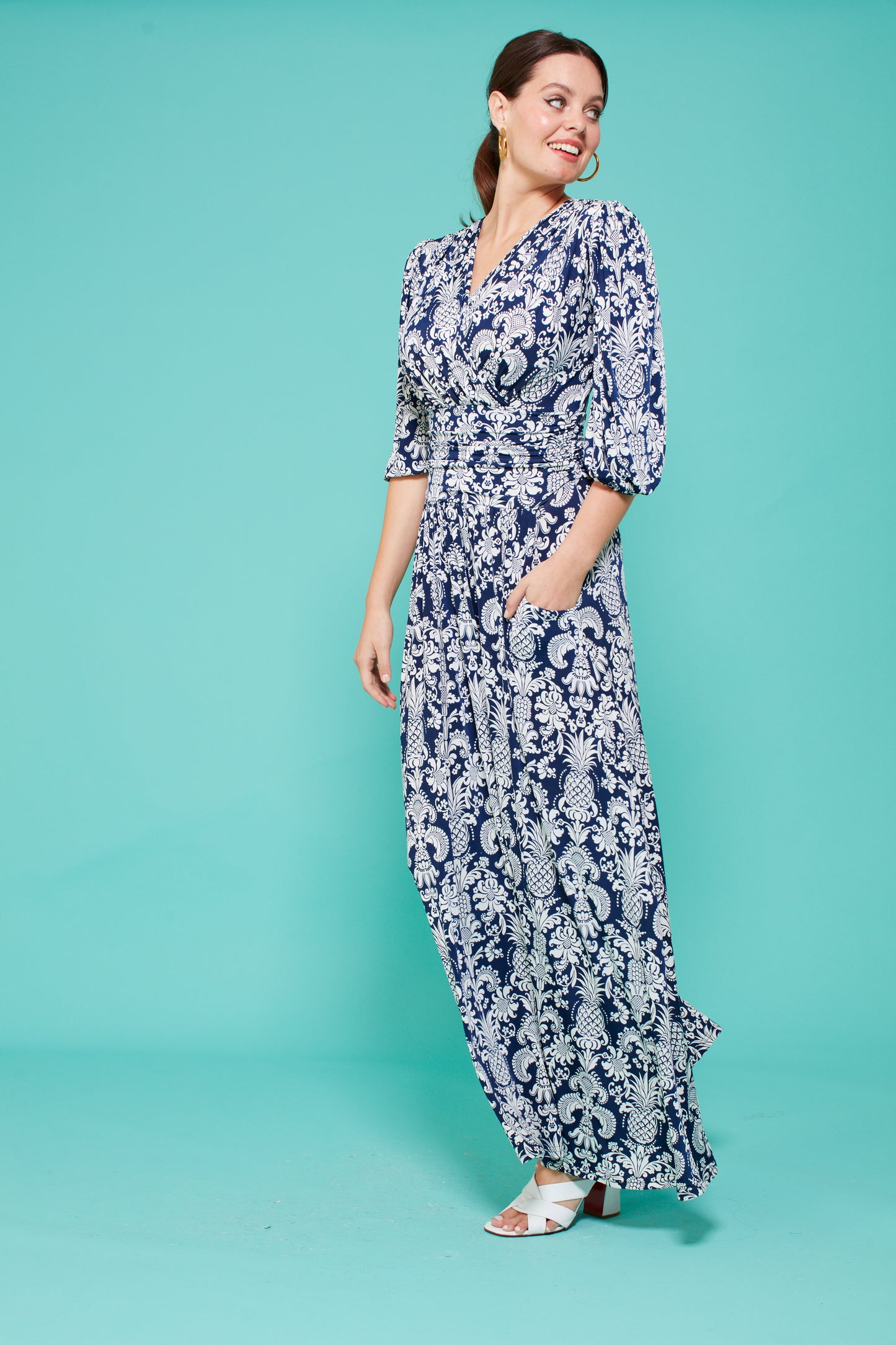 Deborah Maxi Dress in Pina Navy