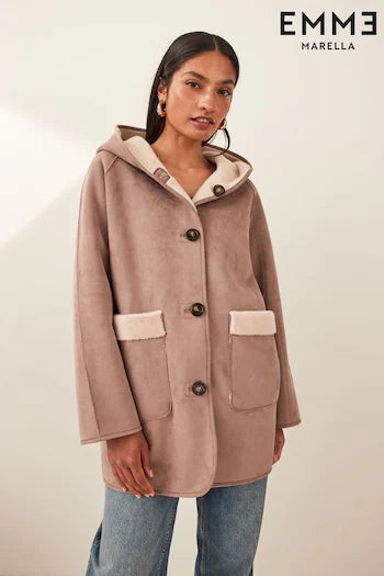 Reversible Faux Fur Coat in Mocca