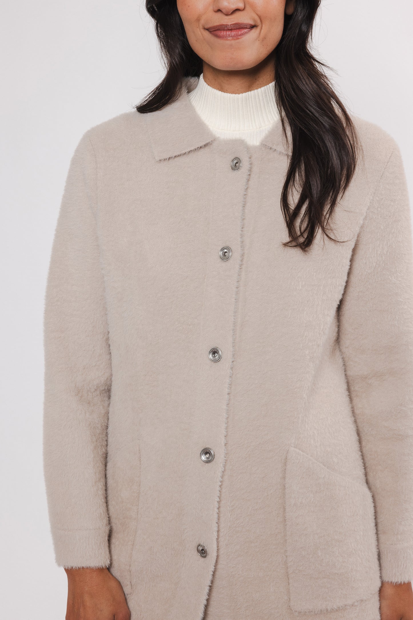 Elda Single-Breasted Cardigan in Stone