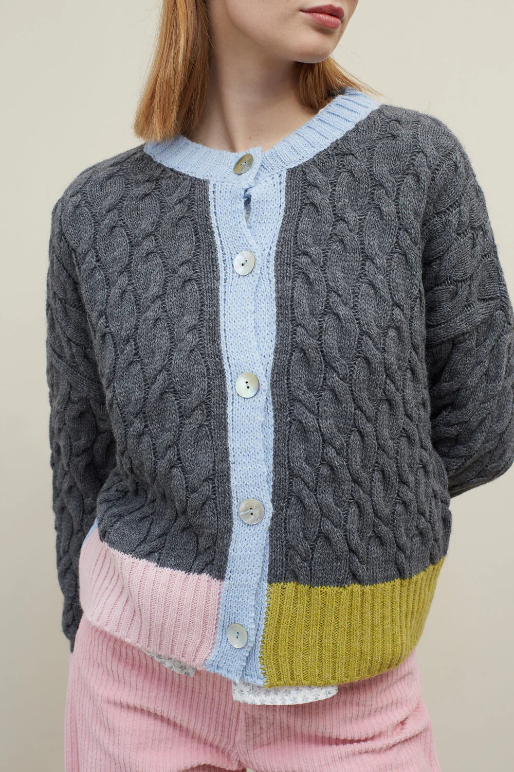 Melody Braided Knit Cardigan in Grey