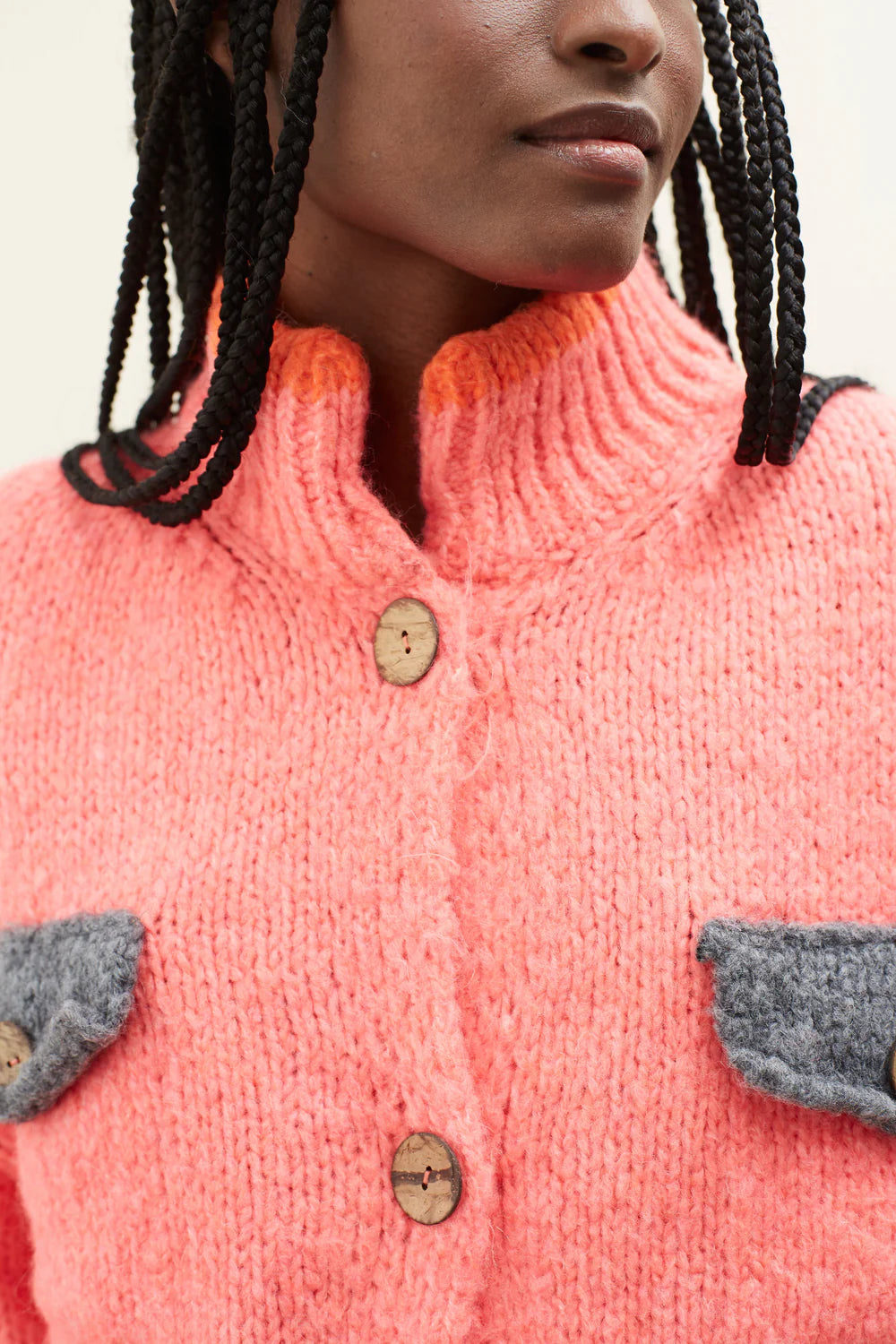 Ding-Dong Short Knit Cardigan in Coral