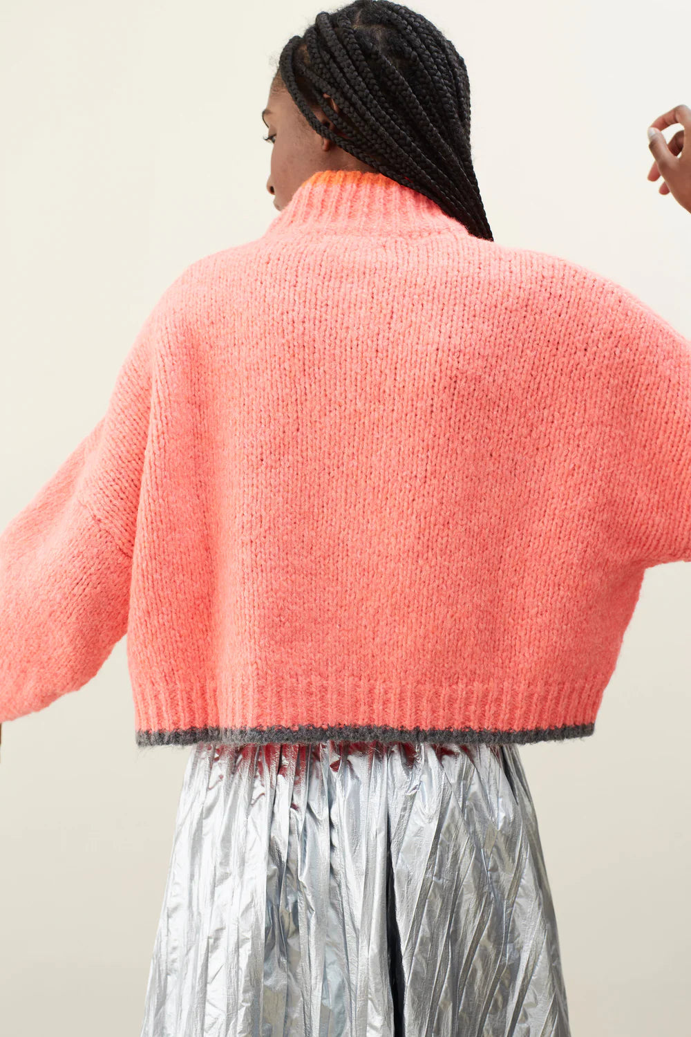 Ding-Dong Short Knit Cardigan in Coral