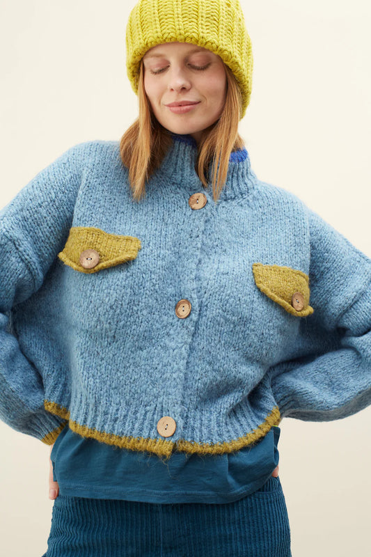 Ding-Ding Short Knit Cardigan in Blue