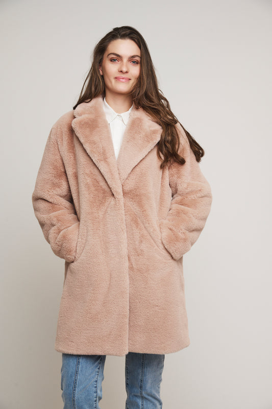 Geppe Faux Fur Coat in Powder