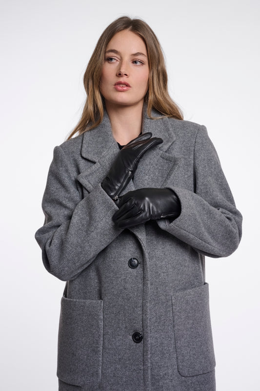 Rino & Pelle Giske Leather Gloves with Zip in Black