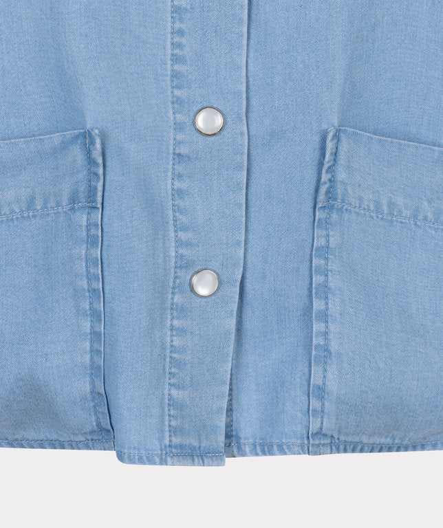 Cropped Denim Blouse in Light Blue