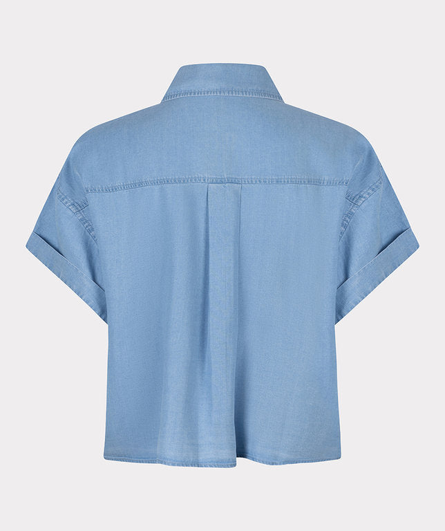 Cropped Denim Blouse in Light Blue