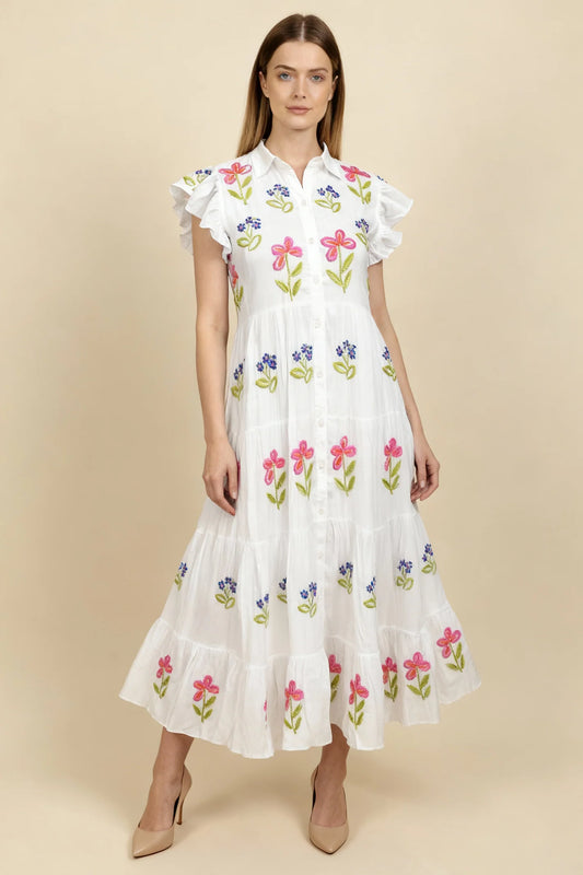 Dream Apparel Fiorita Dress with Floral Embroidery