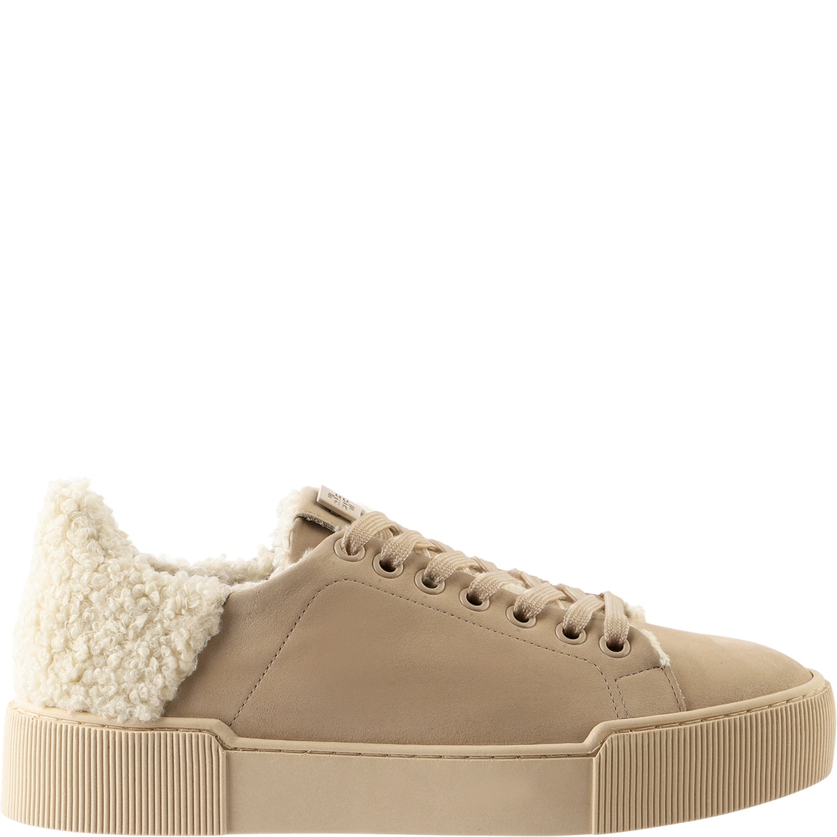 Leather Trainer with Fleece Details in Cashmere