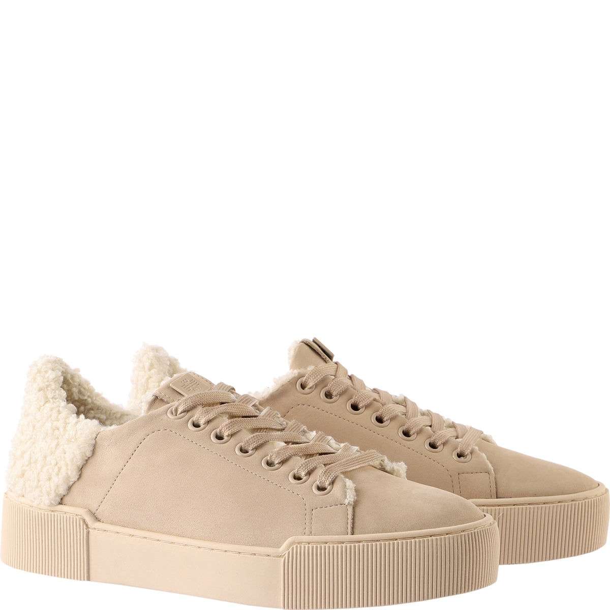 Leather Trainer with Fleece Details in Cashmere