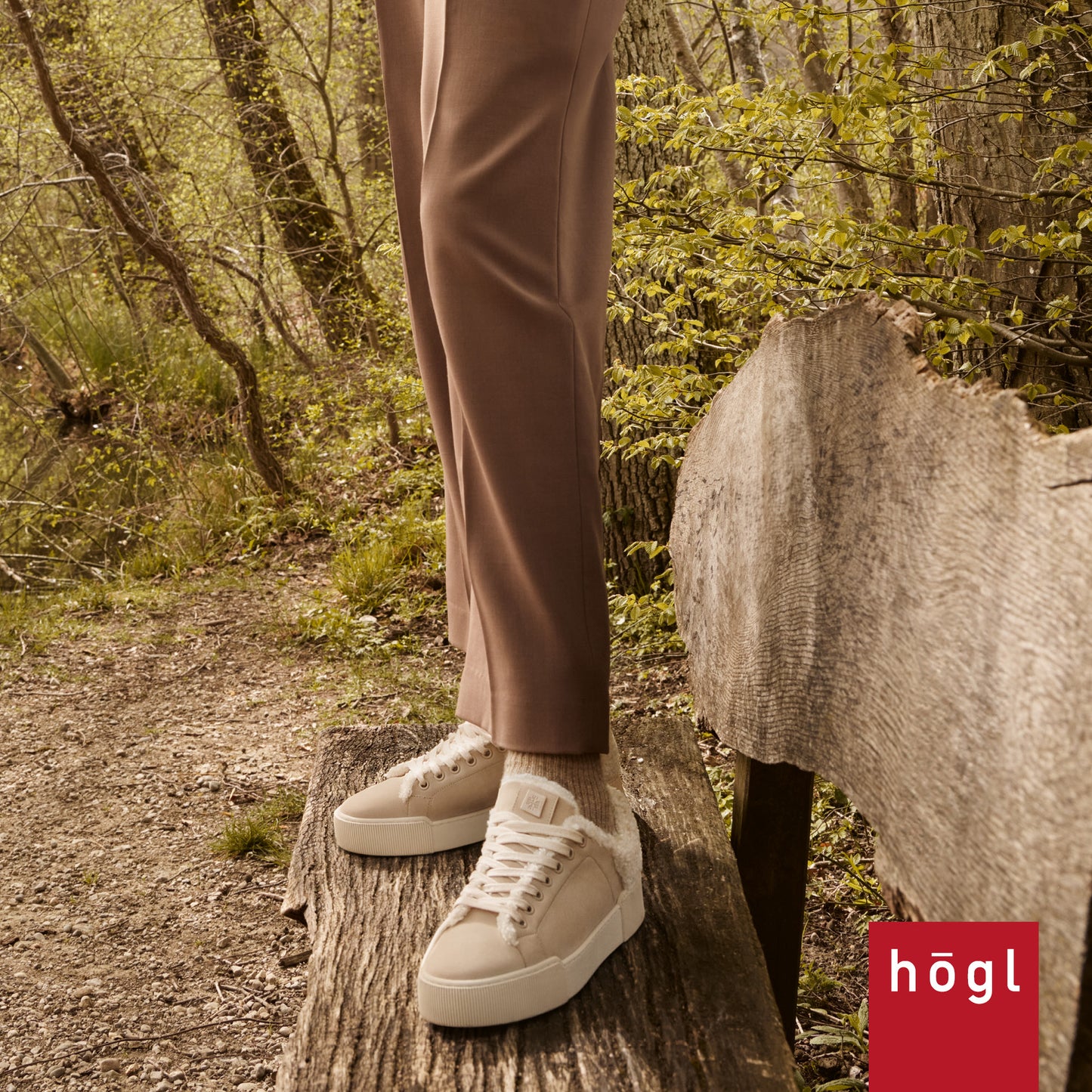 Leather Trainer with Fleece Details in Cashmere