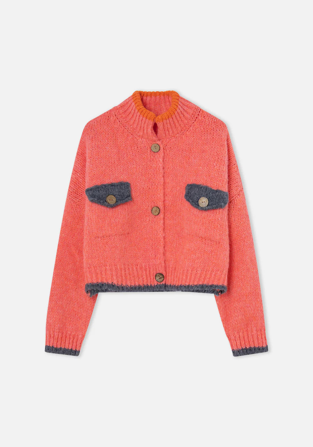 Ding-Dong Short Knit Cardigan in Coral