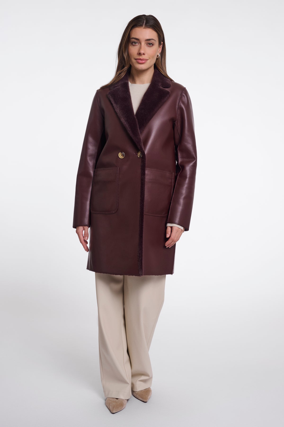 Rino & Pelle Reversible Double Breasted Coat in Fudge