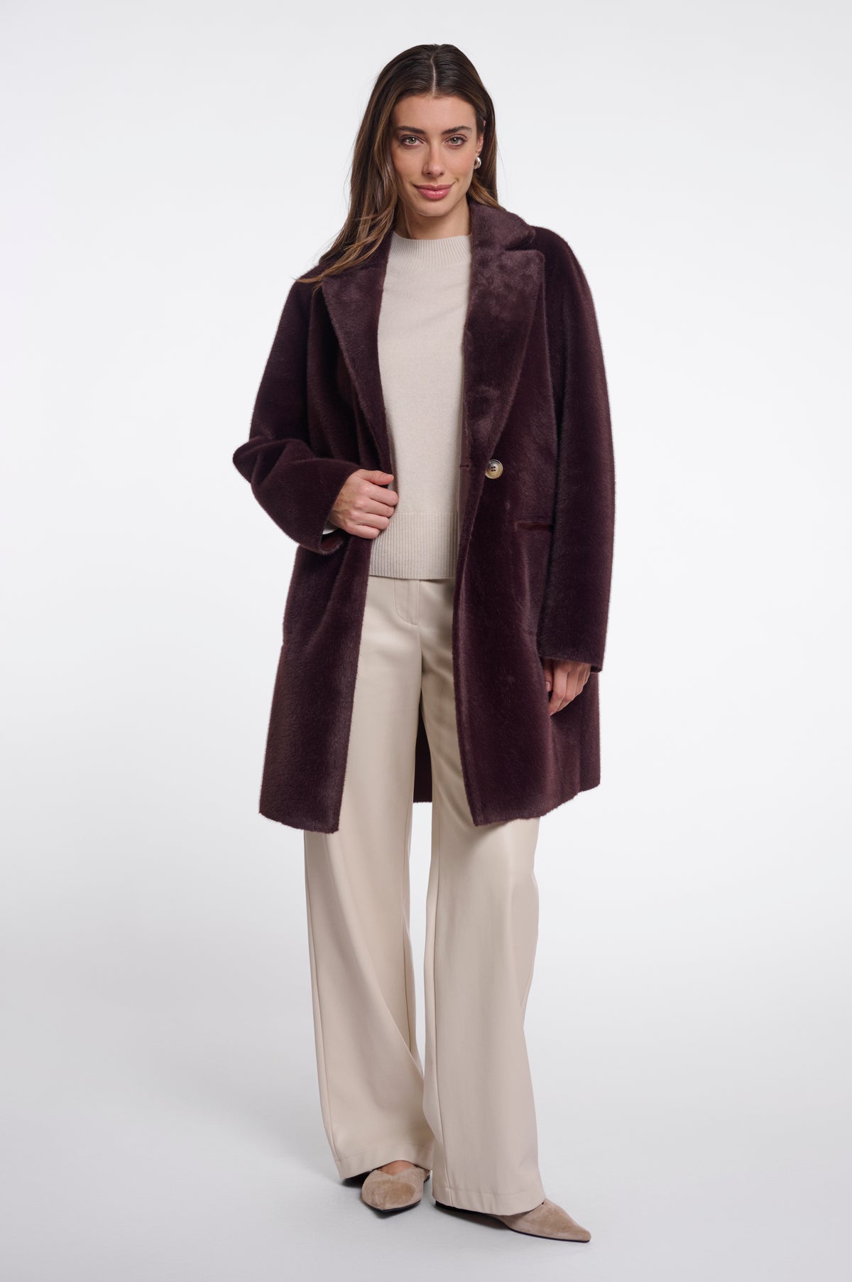 Rino & Pelle Reversible Double Breasted Coat in Fudge