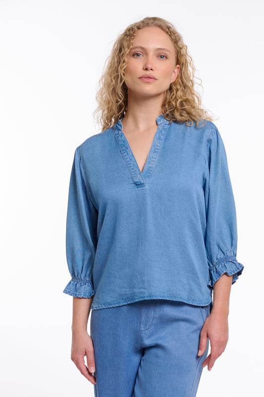 Rino & Pelle Kamar 3/4 Sleeve Top in Washed Blue