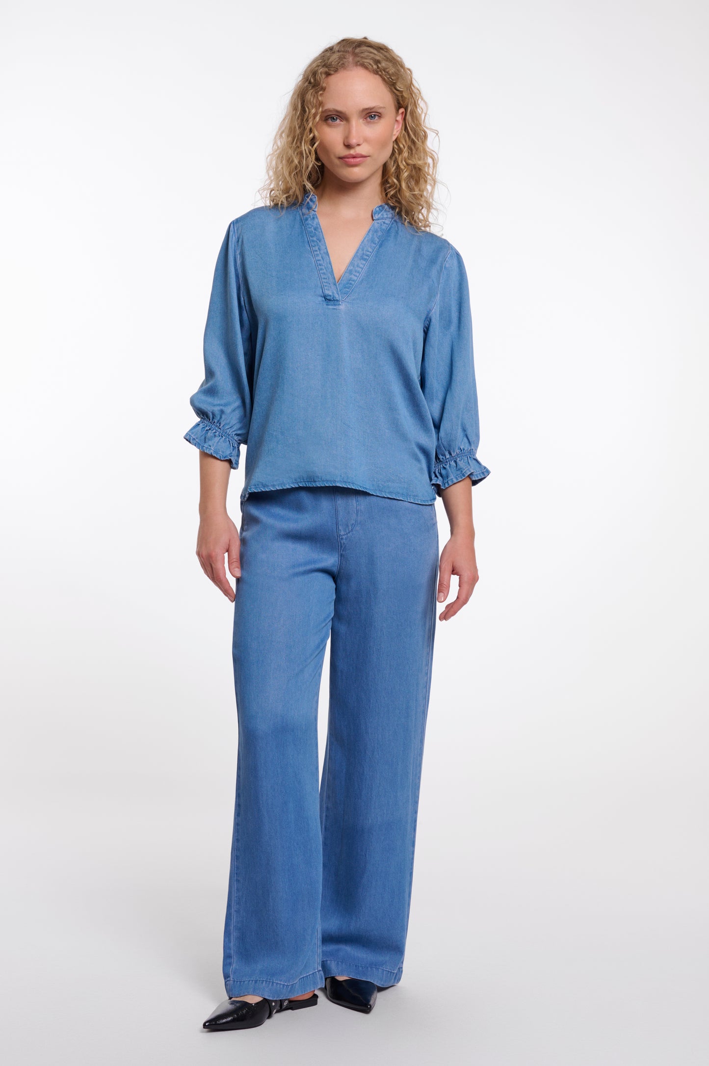 Rino & Pelle Kamar 3/4 Sleeve Top in Washed Blue