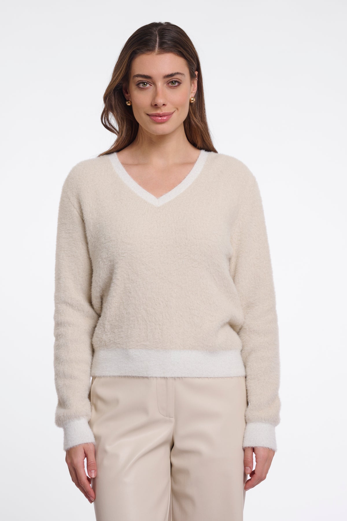 Rino & Pelle Keath V-Neck Jumper in Birch Snow