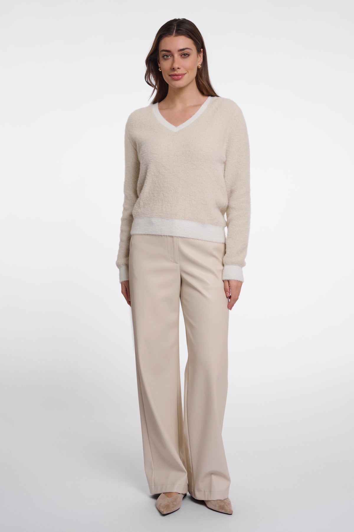 Rino & Pelle Keath V-Neck Jumper in Birch Snow