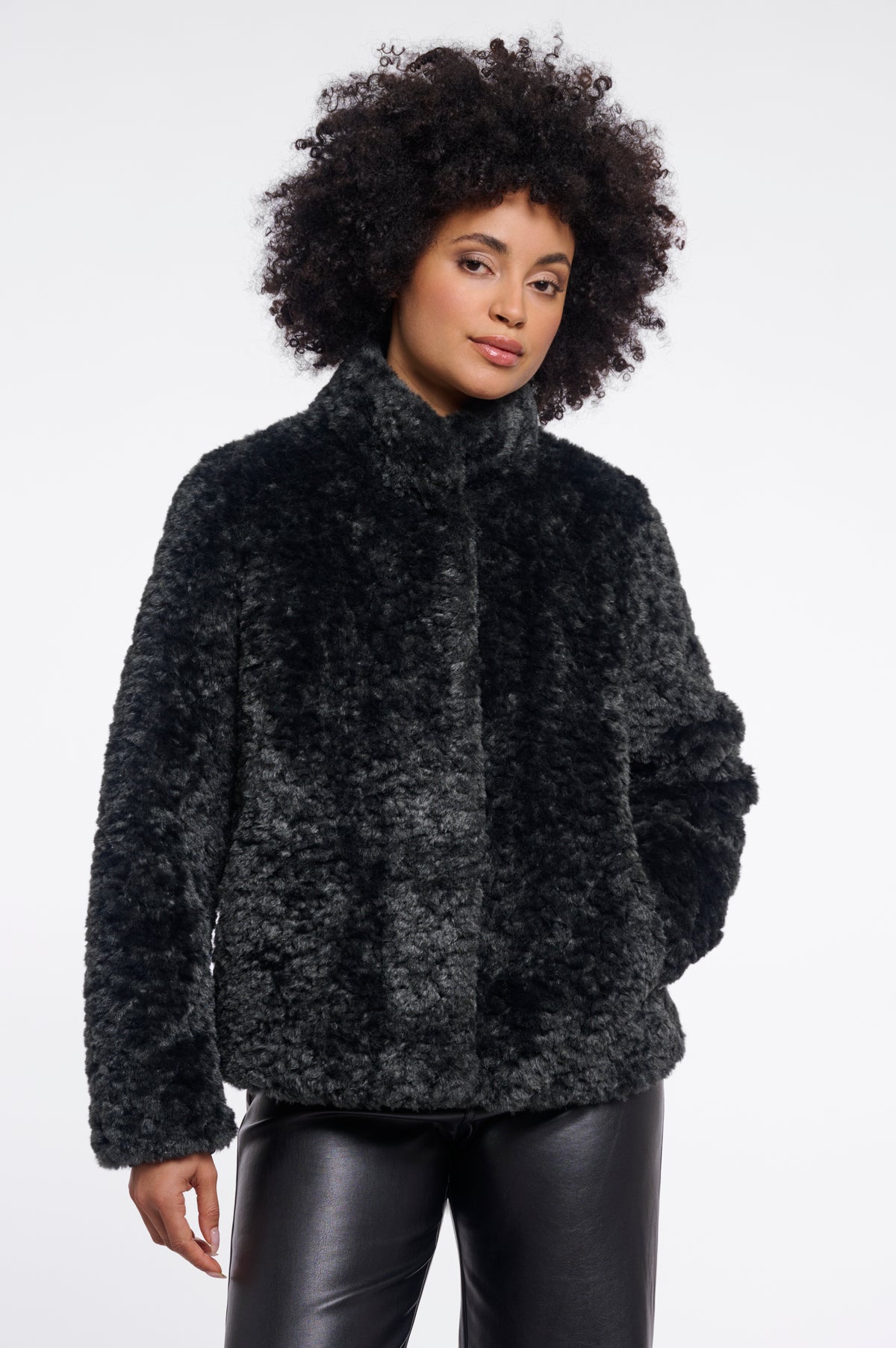 Rino & Pelle Kion High Neck Teddy Jacket in Urban Teal