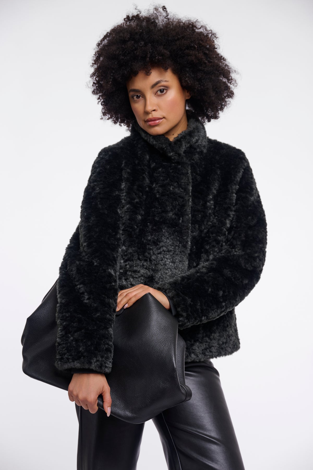 Rino & Pelle Kion High Neck Teddy Jacket in Urban Teal