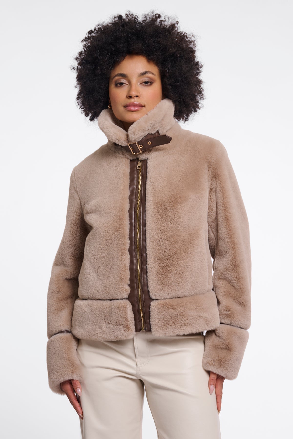 Rino & Pelle Lambra Short Faux Fur Jacket in Oat