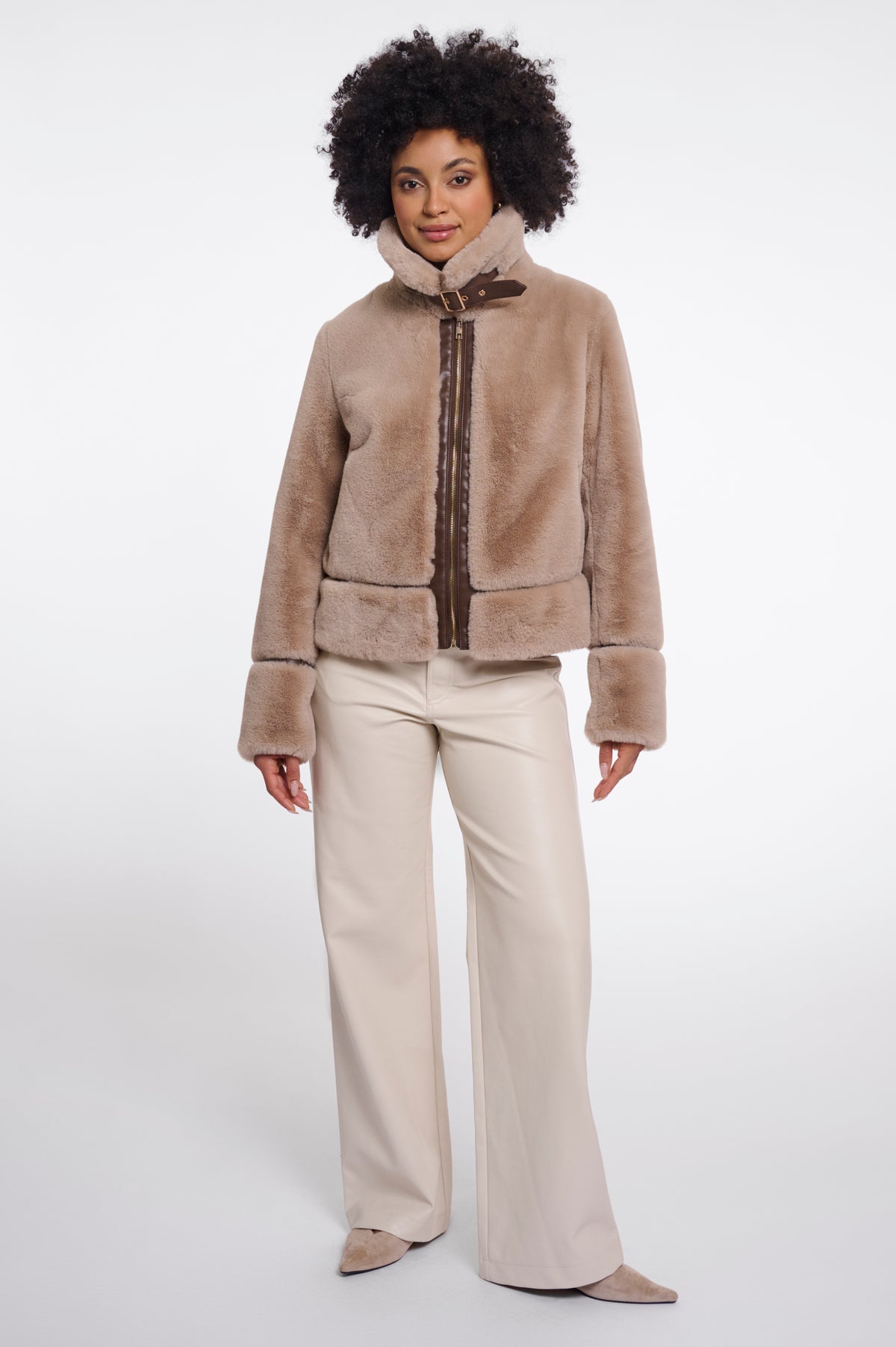 Rino & Pelle Lambra Short Faux Fur Jacket in Oat
