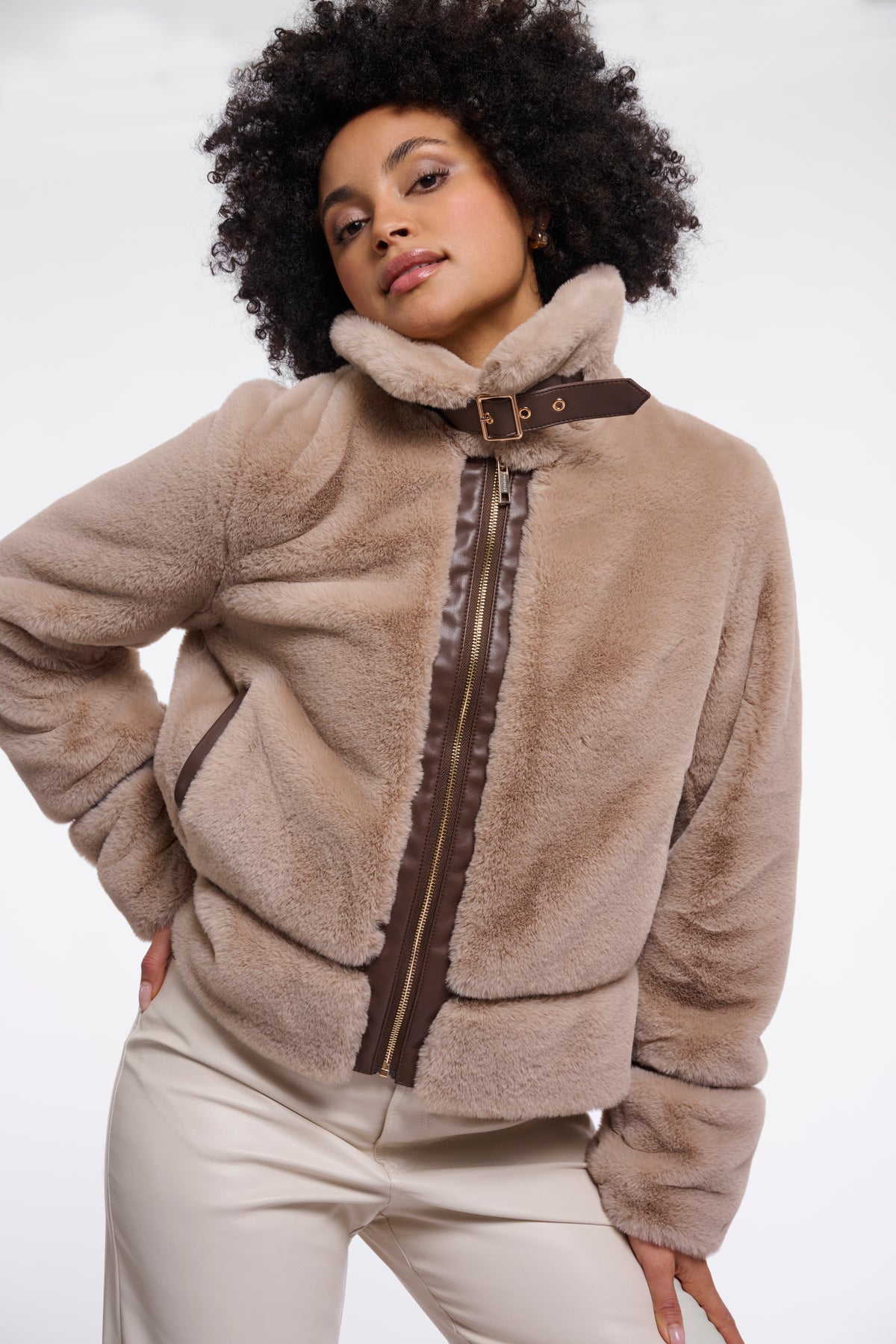Rino & Pelle Lambra Short Faux Fur Jacket in Oat
