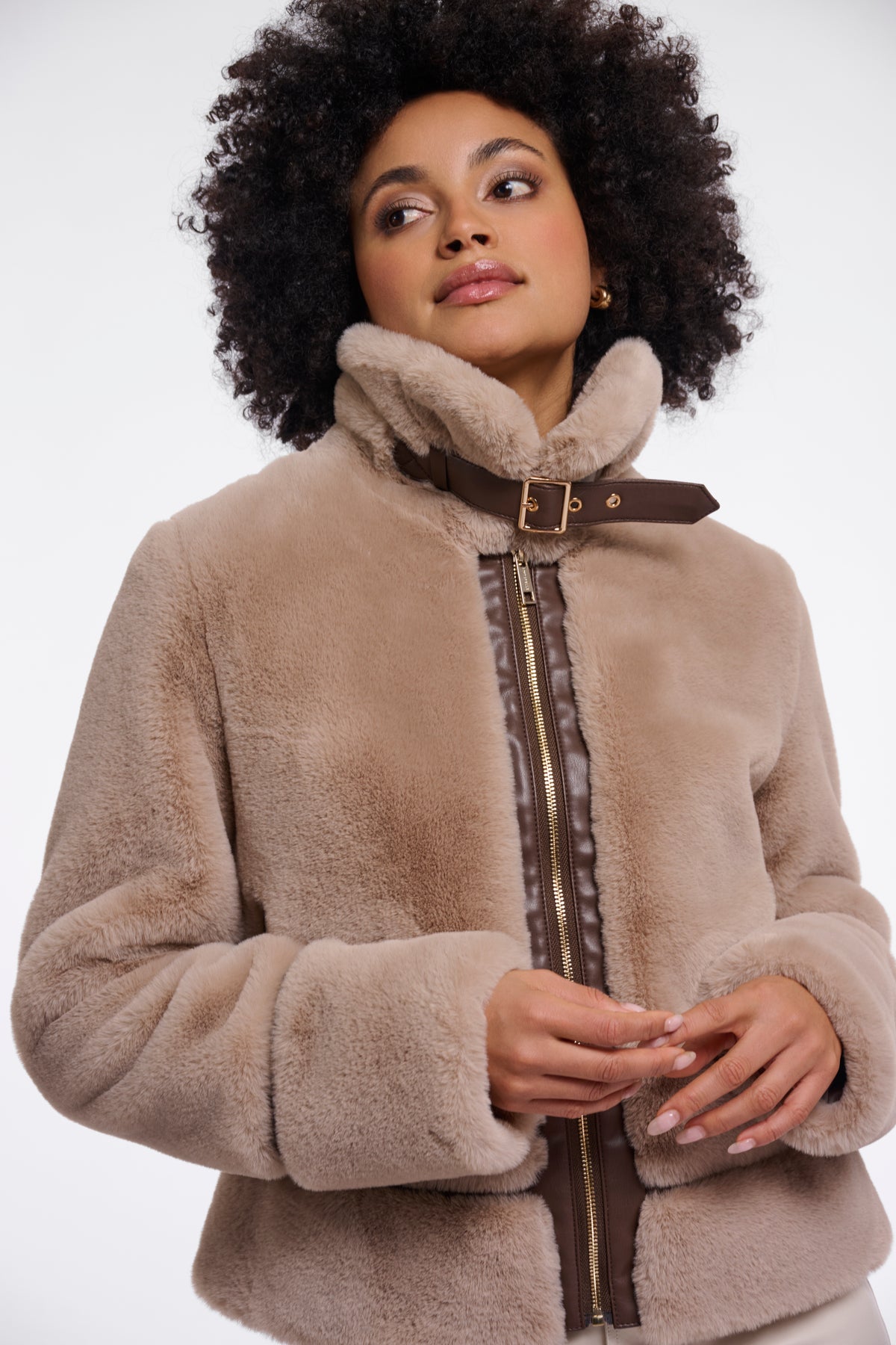 Rino & Pelle Lambra Short Faux Fur Jacket in Oat
