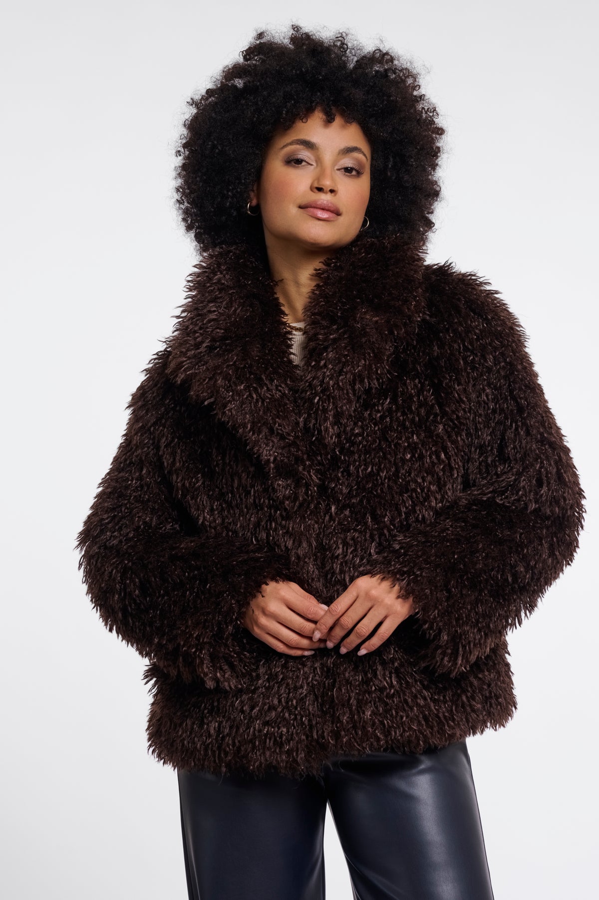 Rino & Pelle Lias Faux Fur Jacket with Revers Collar in Coffee Roast