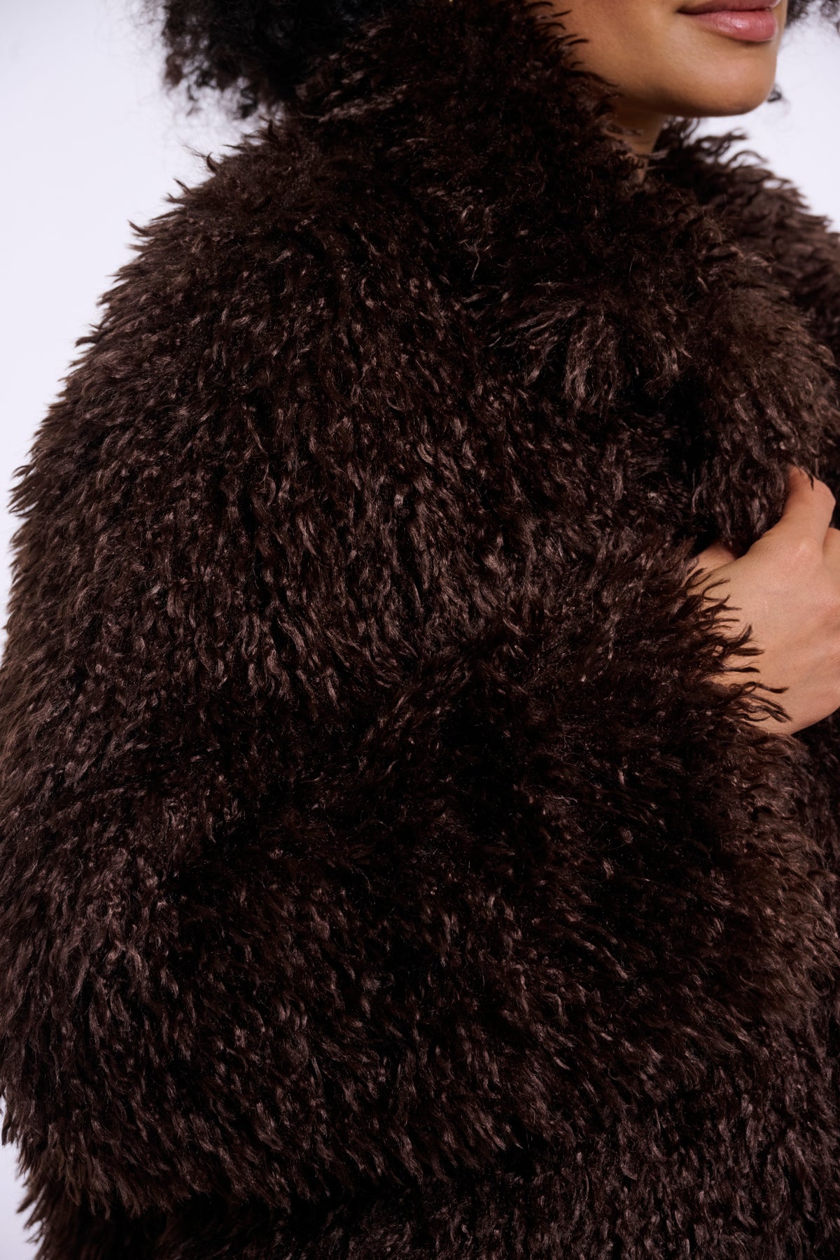 Rino & Pelle Lias Faux Fur Jacket with Revers Collar in Coffee Roast