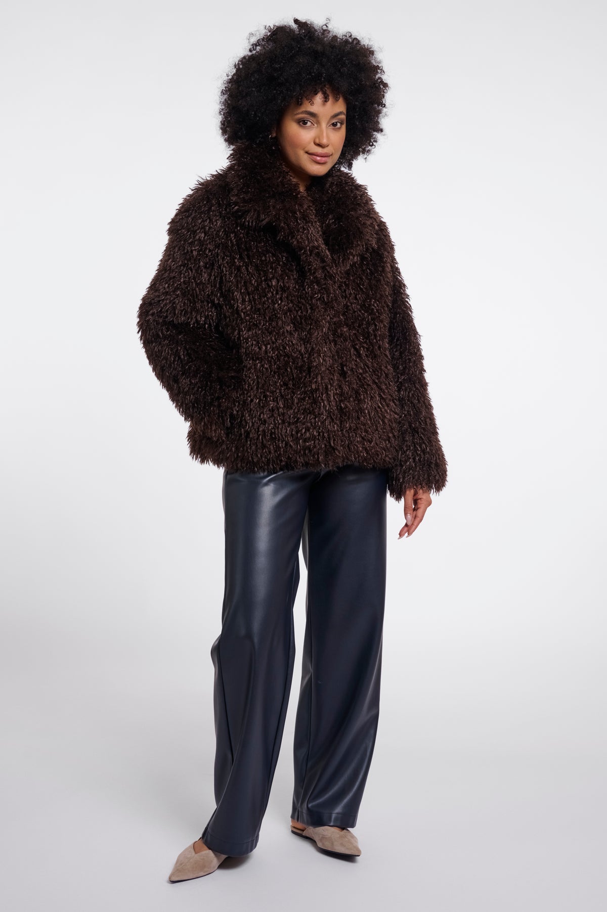Rino & Pelle Lias Faux Fur Jacket with Revers Collar in Coffee Roast